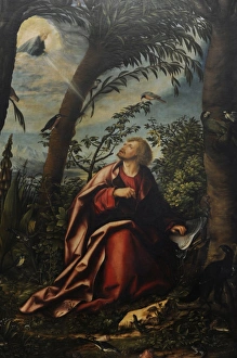 Detail of Saint John the Evangelist on Patmos. Central panel Detail of Saint John the Evangelist on Patmos. Central panel