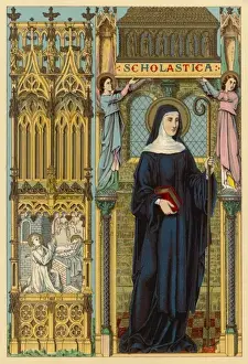 Prints of SAINT SCHOLASTICA Italian nun of Plombariola, near Monte Cassino where her friend St Benedict lived Cassino Prints: Saint Scholastica Print - Italian Nun near Monte Cassino