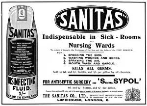Sanitas disinfecting fluid advertisement, WW1 Sanitas disinfecting fluid advertisement, WW1