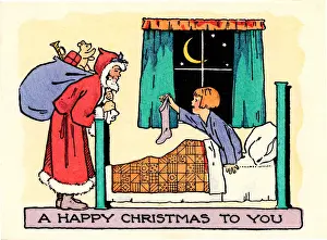 Santa Claus Visiting a Young Girl Print circa 1930