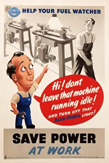 Save Power at Work - World War Two Print, circa 1940s