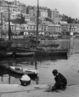 Scene in Brixham Harbour, Devon Print circa 1935