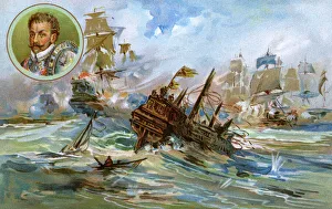 Scene with ships during the Spanish Armada Scene with ships during the Spanish Armada