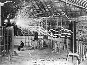 Nikola Tesla Prints: Nikola Tesla Artificial Lightning Print 1899