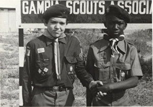 Two scouts outside headquarters, Gambia, West Africa Two scouts outside headquarters, Gambia, West Africa