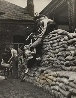 Pendlebury Scouts Filling Sandbags Print circa 1940