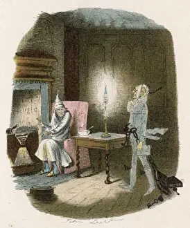 Prints of Scrooge receives a visit from the ghost of Jacob Marley, his former business partner Christmas Prints: Print of Jacob Marley's Ghost Visiting Ebenezer Scrooge