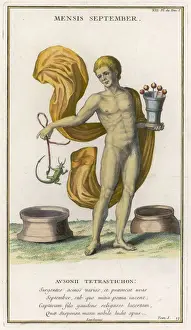 September Print, an 18th-century engraving of a man holding fruit