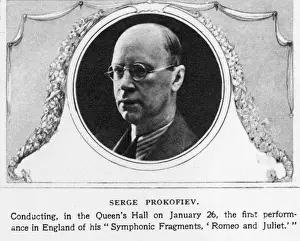 Prints of Portrait of Sergei Prokofiev (1891 - 1953), Ukrainian born pianist, conductor, and composer, on occasion of the first performance in England of Romeo and Juliet, in The Illustrated London News Music Prints: Sergei Prokofiev Portrait Print, 1938
