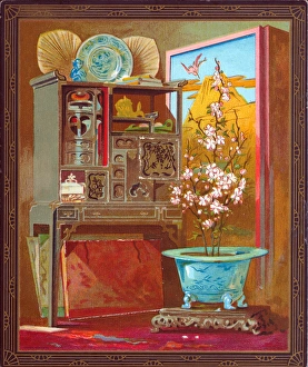 Set of oriental items on a greetings card