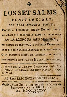 Christian Art Spain Prints: The seven Penitential Psalsms of David prophet. 1795. Ciutad