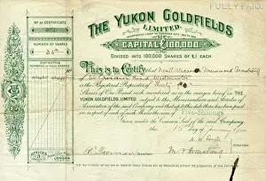 Share certificate for The Yukon Goldfields Share certificate for The Yukon Goldfields