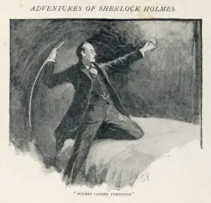 Print of Sherlock Holmes confronting the Speckled Band