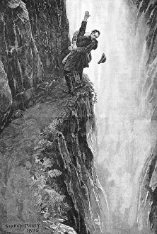 Sherlock Holmes Prints: Sherlock Holmes and Moriarty Struggle in The Final Problem Print