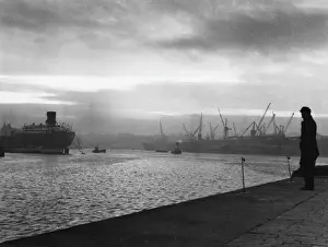 Prints of Sunset over the shipyards of the River Wear at Sunderland, Co Durham, England Durham Prints: Shipyard Sunset Print over the River Wear at Sunderland