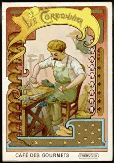 19th-century Print of Shoemaker at Work on a Pair of Shoes
