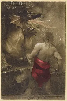 Norse Mythology Prints: Siegfried Confronts Fafner, Dragon Form Print