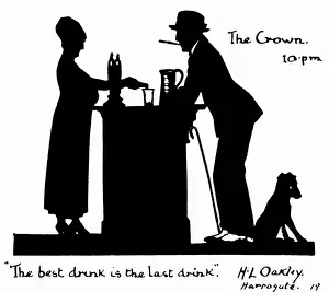 Silhouette of barmaid and customer in a pub Silhouette of barmaid and customer in a pub