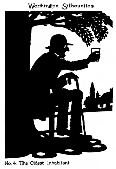 Silhouette of an elderly man with a glass of beer Silhouette of an elderly man with a glass of beer