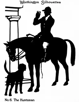 Silhouette of huntsman enjoying a stirrup cup Silhouette of huntsman enjoying a stirrup cup
