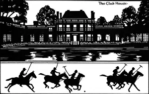 Silhouette of Hurlingham Club House and polo players Silhouette of Hurlingham Club House and polo players