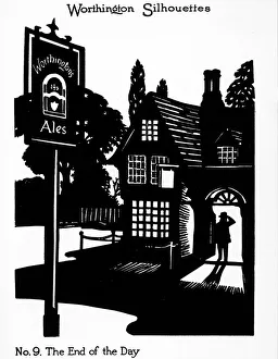 Silhouette of a man entering a country pub Silhouette of a man entering a country pub
