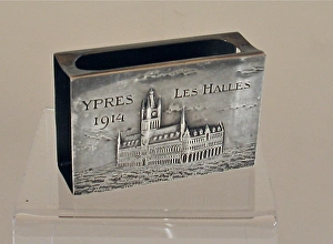 Silver matchbox holder engraved Ypres - Les Halles Silver matchbox holder engraved Ypres - Les Halles