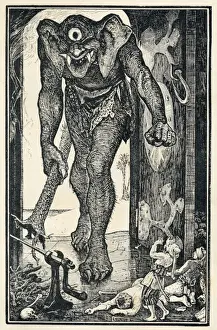 Vintage Nautical Prints: Sinbad and the Giant