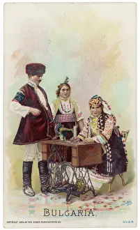 Bulgarian Woman with Singer Sewing Machine Print