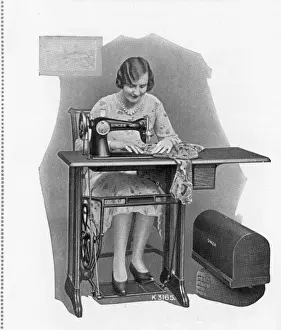 Singer Sewing Machine Prints: Singer Sewing Machine - one-drawer drop-leaf table