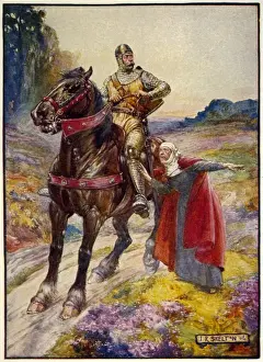 Prints of SIR WILLIAM WALLACE He is warned by a peasant woman of the English treachery awaiting him in Ayr Strathclyde Prints: Sir William Wallace Print: Ayr Warning