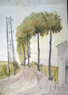Sketch of soldiers on a road somewhere in France Sketch of soldiers on a road somewhere in France