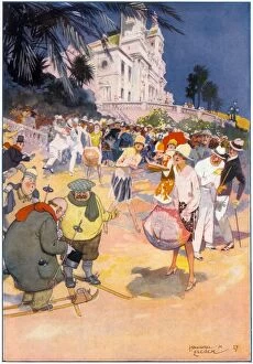 Heath Robinson Collection: Skiiers out of place in the Riviera