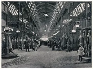 Smithfield Market Print: Interior with Hanging Carcasses