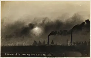 Prints of The pall of smoke from the factories of the Potteries - the six towns of Staffordshire where the ceramic industry is located. Date: early 20th century United Kingdom Prints: Early 20th-century Print: Smoke of the Potteries