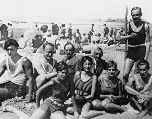 Society on the beach at Biarritz - with the cartoonist Sem Society on the beach at Biarritz - with the cartoonist Sem