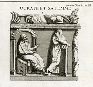 Print of Socrates with his wife Xanthippe
