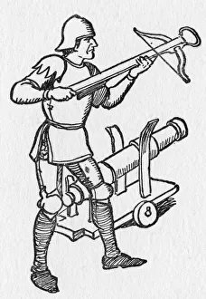 Soldier with a crossbow and one of the first cannons Soldier with a crossbow and one of the first cannons