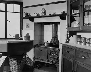 Compact Cottage Kitchen with Solid Fuel Stove Print