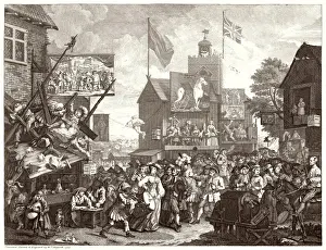William Hogarth Prints: Southwark Fair Print: A Bustling Scene of Street Performers