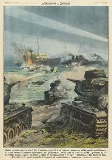 Prints of German tanks thwart the Russians landing attempt in Estonia Estonia Prints: Soviet Ships Attempt to Land in Estonia, Print