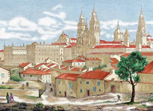 Spain. Galicia. Santiago de Compostela. Engraving Spain. Galicia. Santiago de Compostela. Engraving