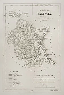 Albufera Collection: Spain. Map of the province of Valencia, 19th century