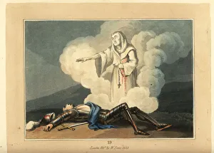 A spectre rising from the prone body of a knight in armour A spectre rising from the prone body of a knight in armour