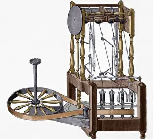 Spinning-frame Print, 1767 Water-Powered Cotton Spinner