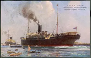 Prints of Passenger liner of the P&O line, depicted entering Columbo harbour, Ceylon (Sri Lanka) Sri Lanka Prints: SS Karmala Passenger Liner Print Entering Columbo Harbour