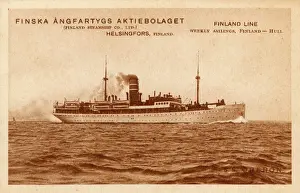 Prints of SS Oberon of the Finland Steamship Company - weekly sailings from Helsingfors (Helsinki) to Hull, England Date: circa 1910s Finland Prints: SS Oberon Print: Finland Steamship circa 1910s