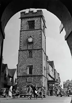 Prints of The medieval clock tower at St Albans, Hertfordshire Date: 1948 Historic Landmark Prints: St Albans, Hertfordshire: 1948 Print of Medieval Clock Tower