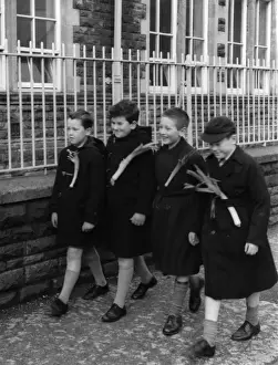 St Davids Day Leeks Smiling Welsh Schoolboys Print, 1960s