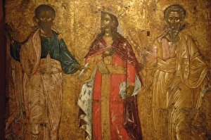 St. Jason, St. Sosipater and St. Kerkyra. Byzantine fresco St. Jason, St. Sosipater and St. Kerkyra. Byzantine fresco